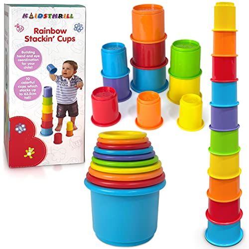 Amazon.com: 10pcs Baby Stacking Cups for Toddlers 1-3, Rainbow Colors Nesting Cups, Tall Baby Sta... | Amazon (US)