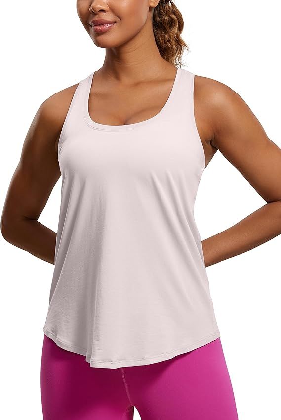 CRZ YOGA Womens Pima Cotton Racerback Workout Tank Tops Scoop Neck Loose Sleeveless Tops Athletic... | Amazon (US)