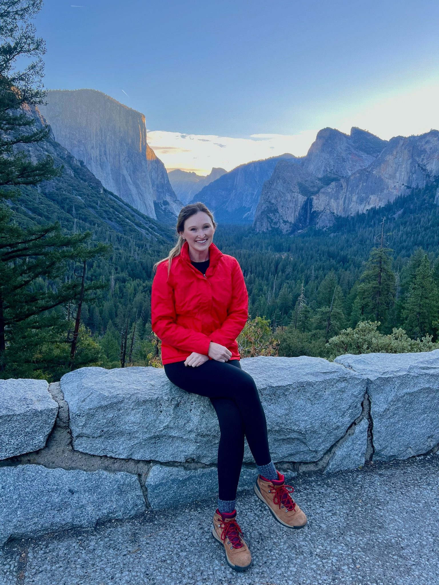 Fall hiking outfit. Red active waterproof jacket, black lululemon dupe leggings, hiking boots 

#LTKActive #LTKFitness #LTKTravel