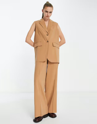 Topshop open back suit co-ord in camel | ASOS (Global)