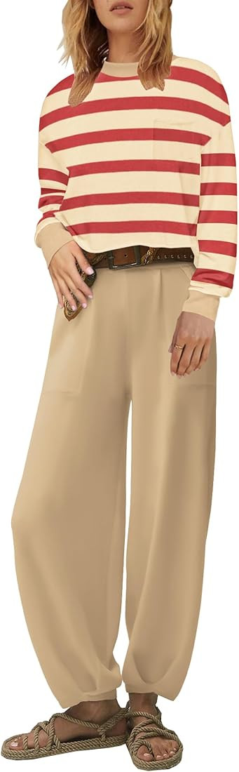 ETCYY NEW Women's Two Piece Outfits Long Sleeve Crewneck Pullover Tops with Jogger Pants Sweatsui... | Amazon (US)