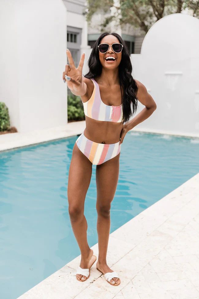 Dive In The Tropics Striped High Waisted Bikini Bottoms | The Pink Lily Boutique