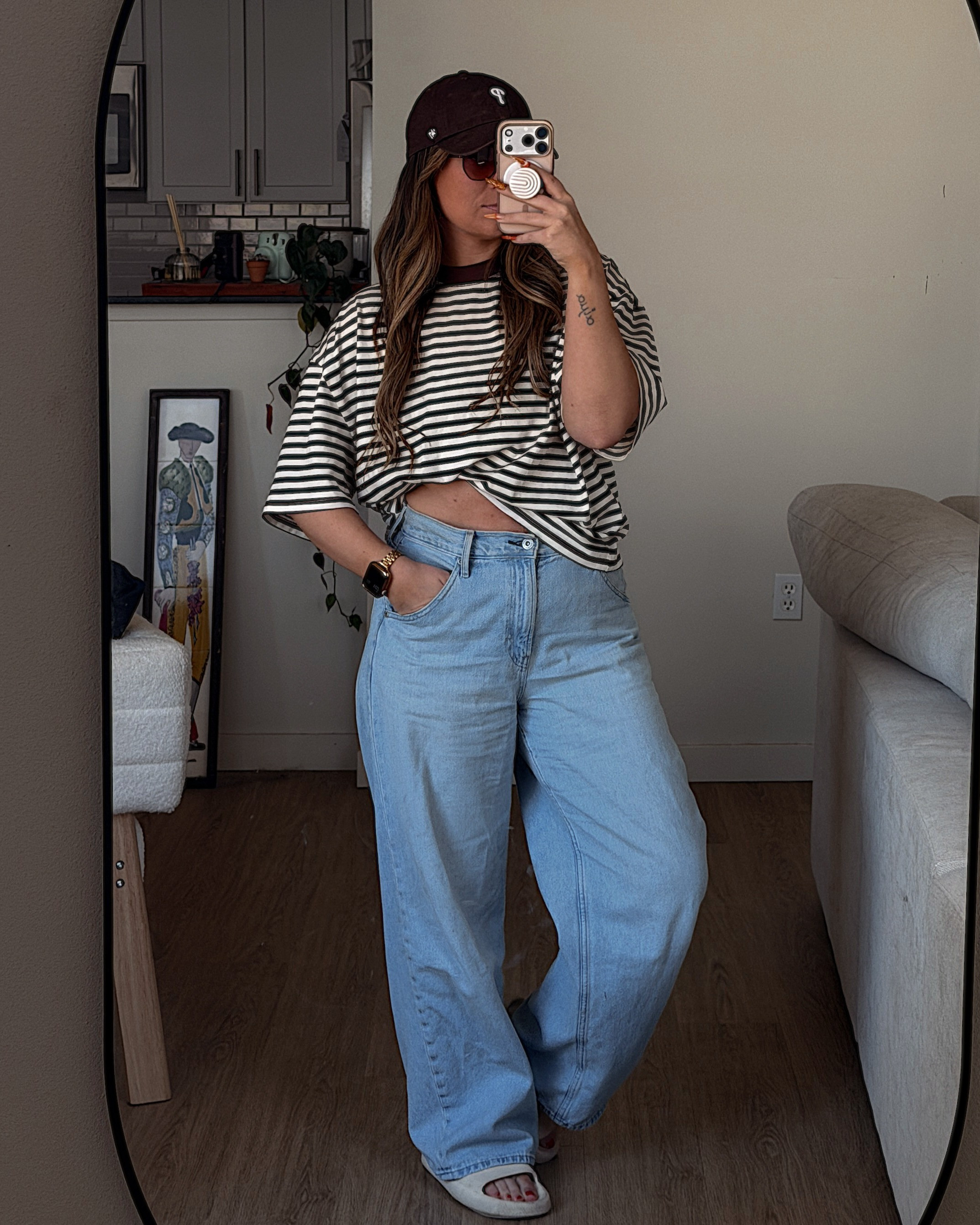 tee and slides - amazon
jeans - uniqlo
hat - 47
sunnies - quay 

 #LTKdayinmylife #LTKootd #LTKPetite