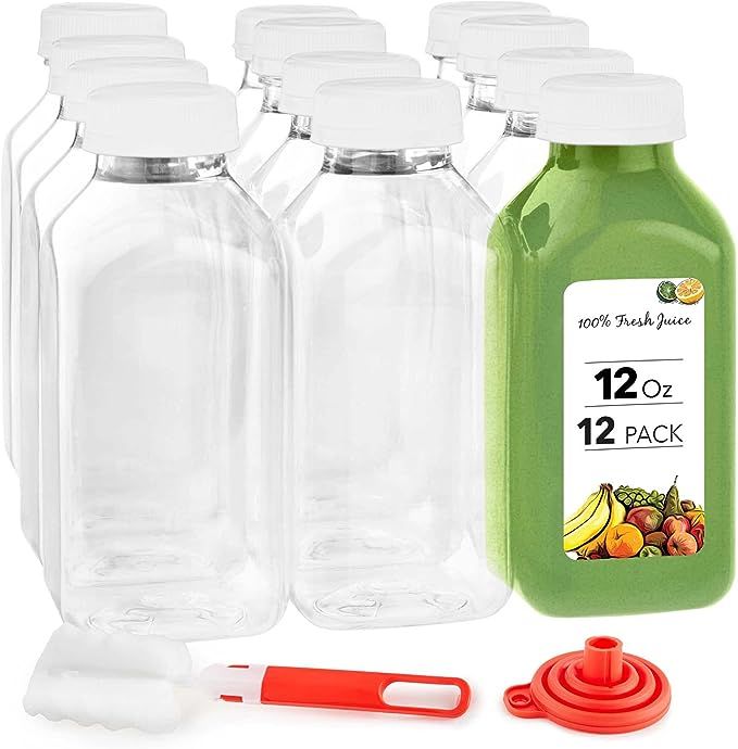 Juice Bottles with Caps for Juicing & Smoothies, Reusable Clear Empty Plastic Bottles with Caps, ... | Amazon (US)