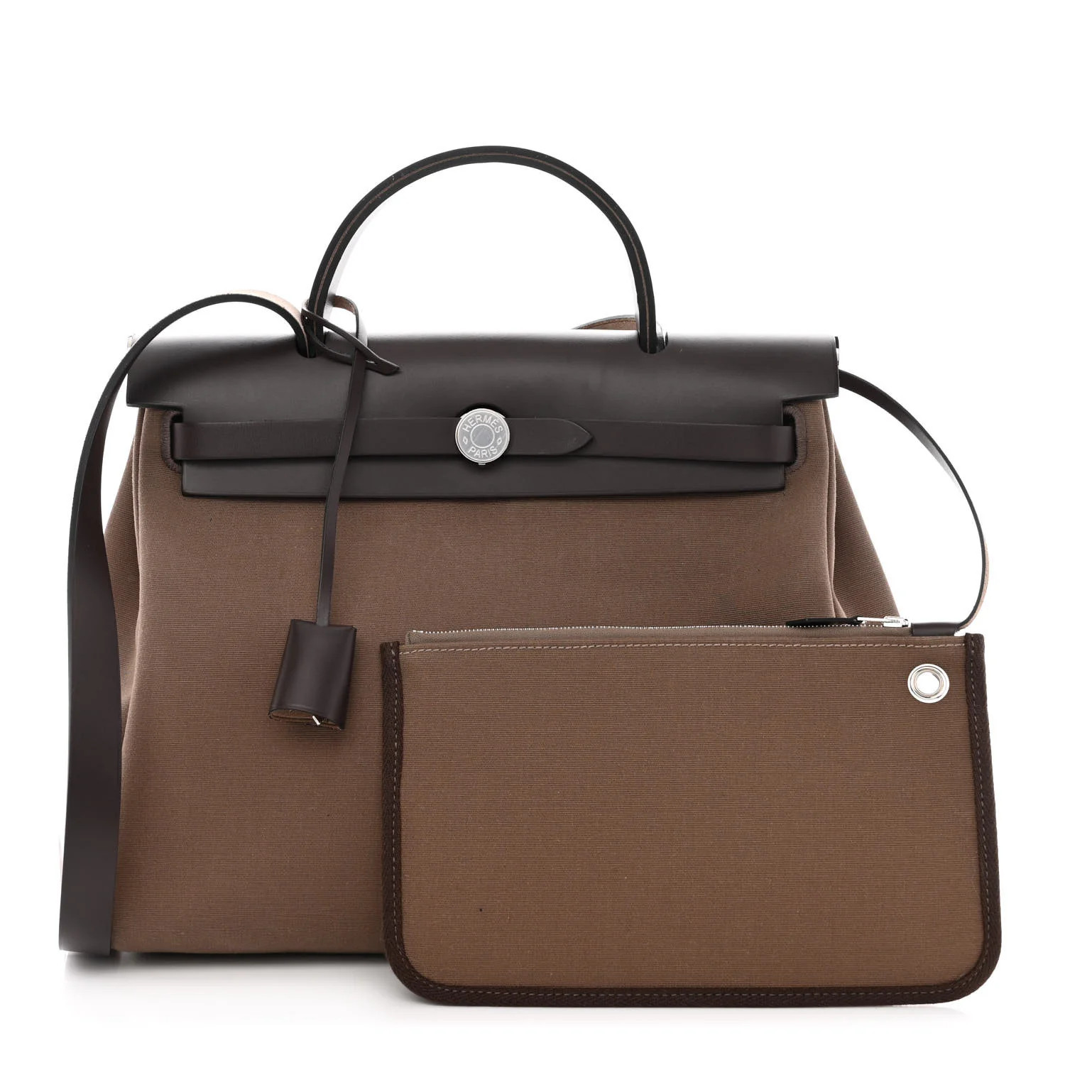 HERMES Vache Hunter Toile Herbag Zip Retourne 31 PM Etoupe Ebene | FASHIONPHILE (US)