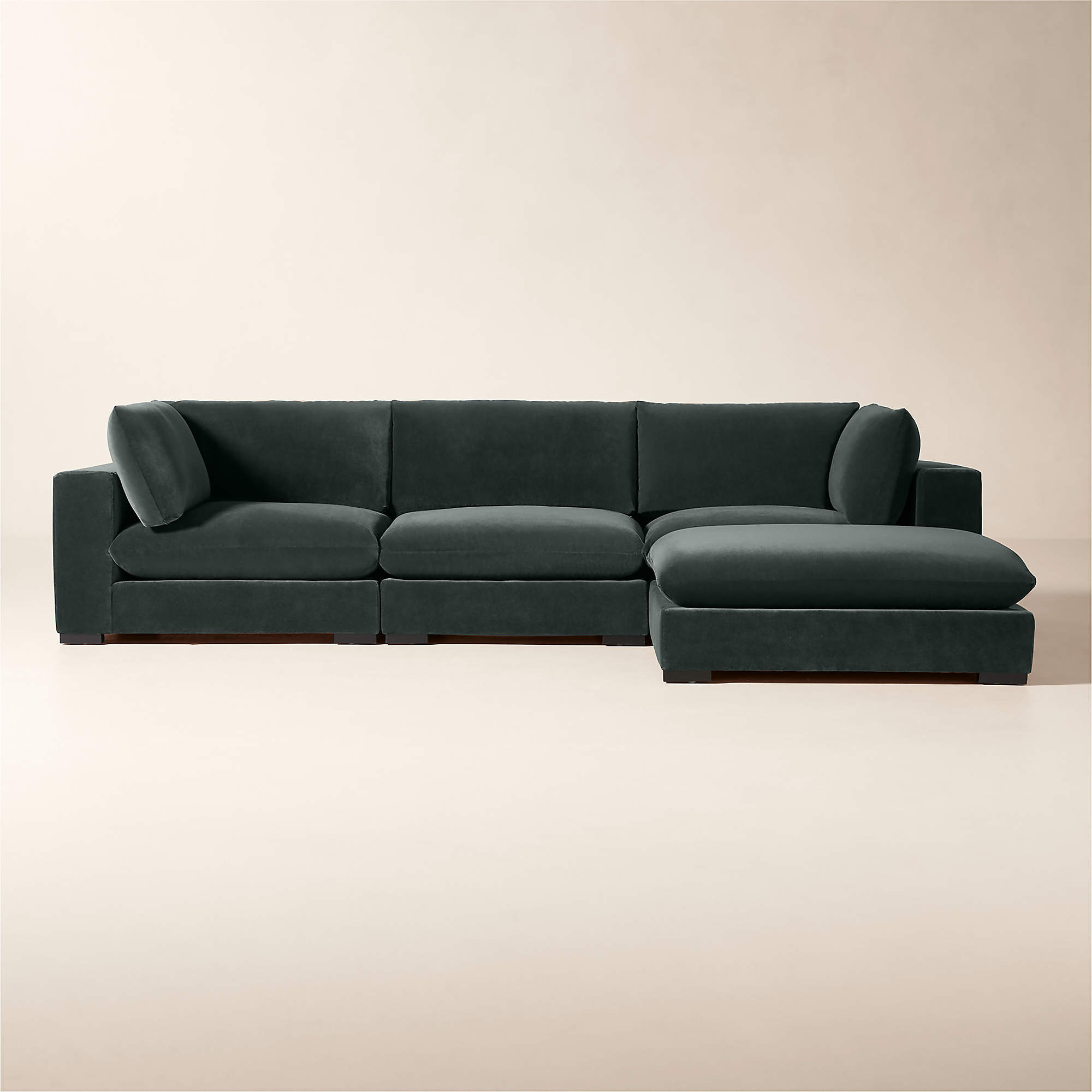 Deseo 4-Piece Grey Blue Performance Velvet Deep Depth Sectional Sofa | CB2 | CB2
