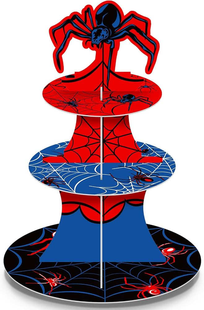 3 Tier Spider Cupcake Stand Spider Birthday Party Decorations Cupcake Tower Hero Theme Cake Holde... | Amazon (US)