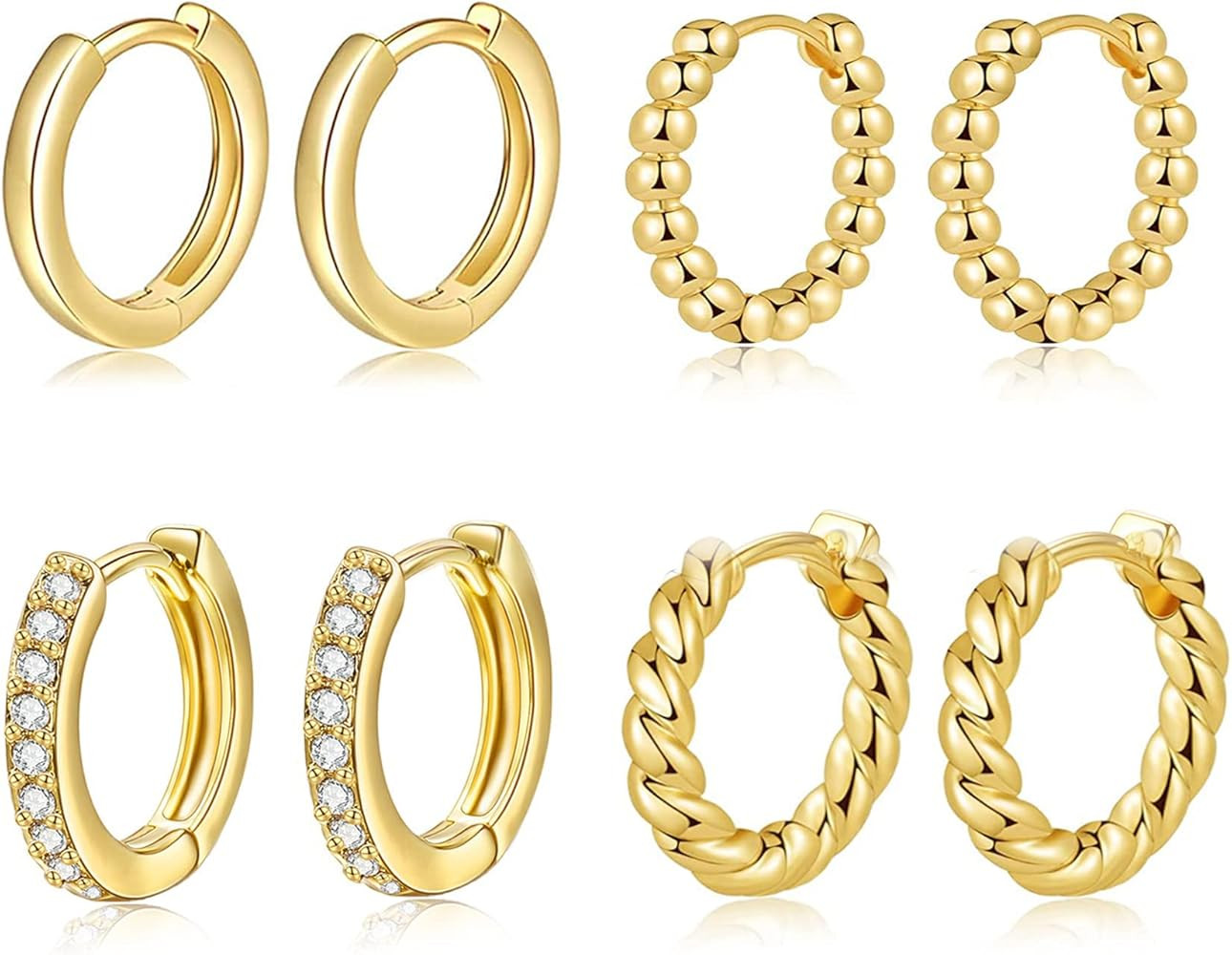 BMMYE 4 Pairs Small Gold Huggie Hoop Earrings for Women Cartilage Mini Gold Hoops Gold Earrings S... | Amazon (US)