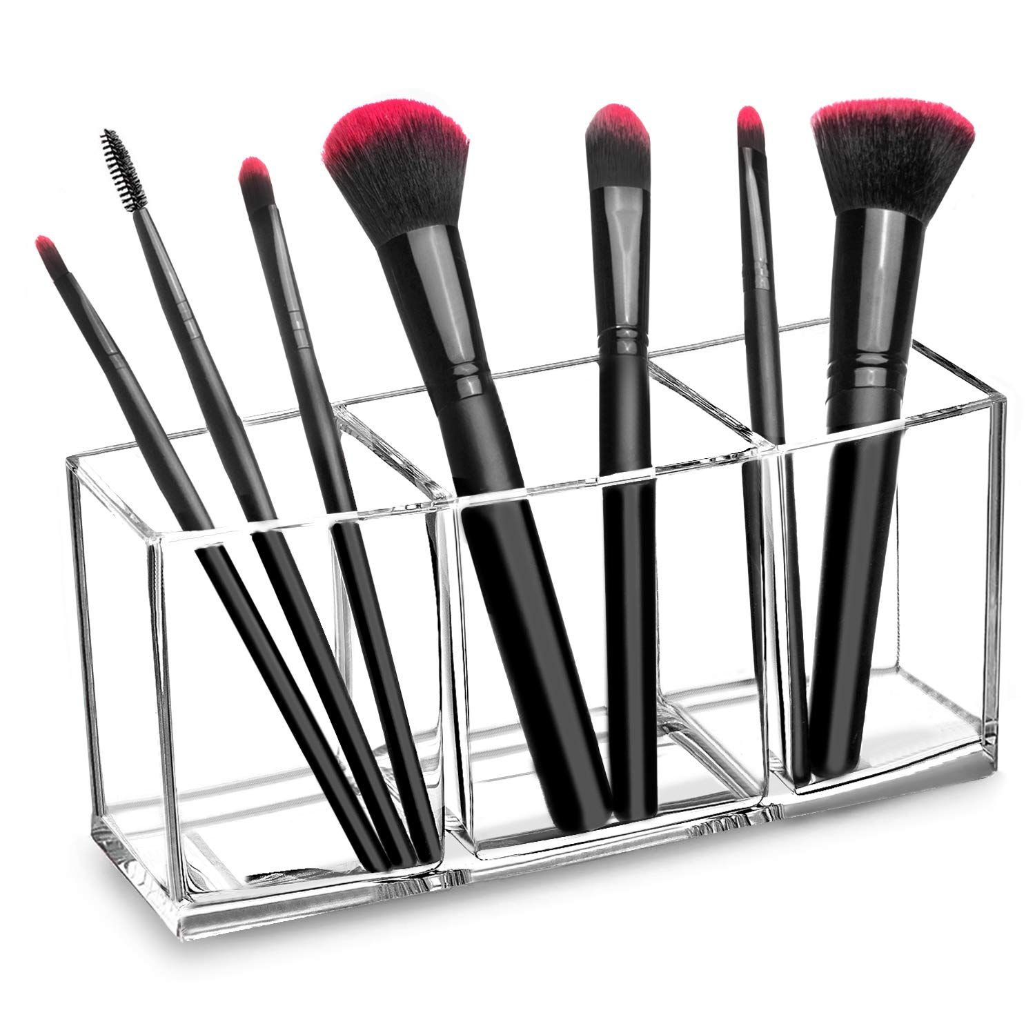 hblife Clear Makeup Brush Holder Organizer, 3 Slot Acrylic Cosmetics Brushes Storage Solution | Amazon (US)