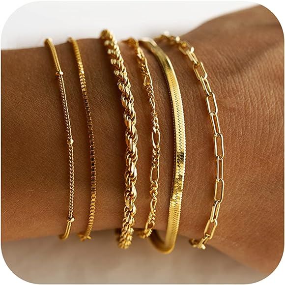 DEARMAY Gold Bracelets for Women Waterproof, 14K Real Gold Plated Jewelry Sets for Women Trendy T... | Amazon (US)