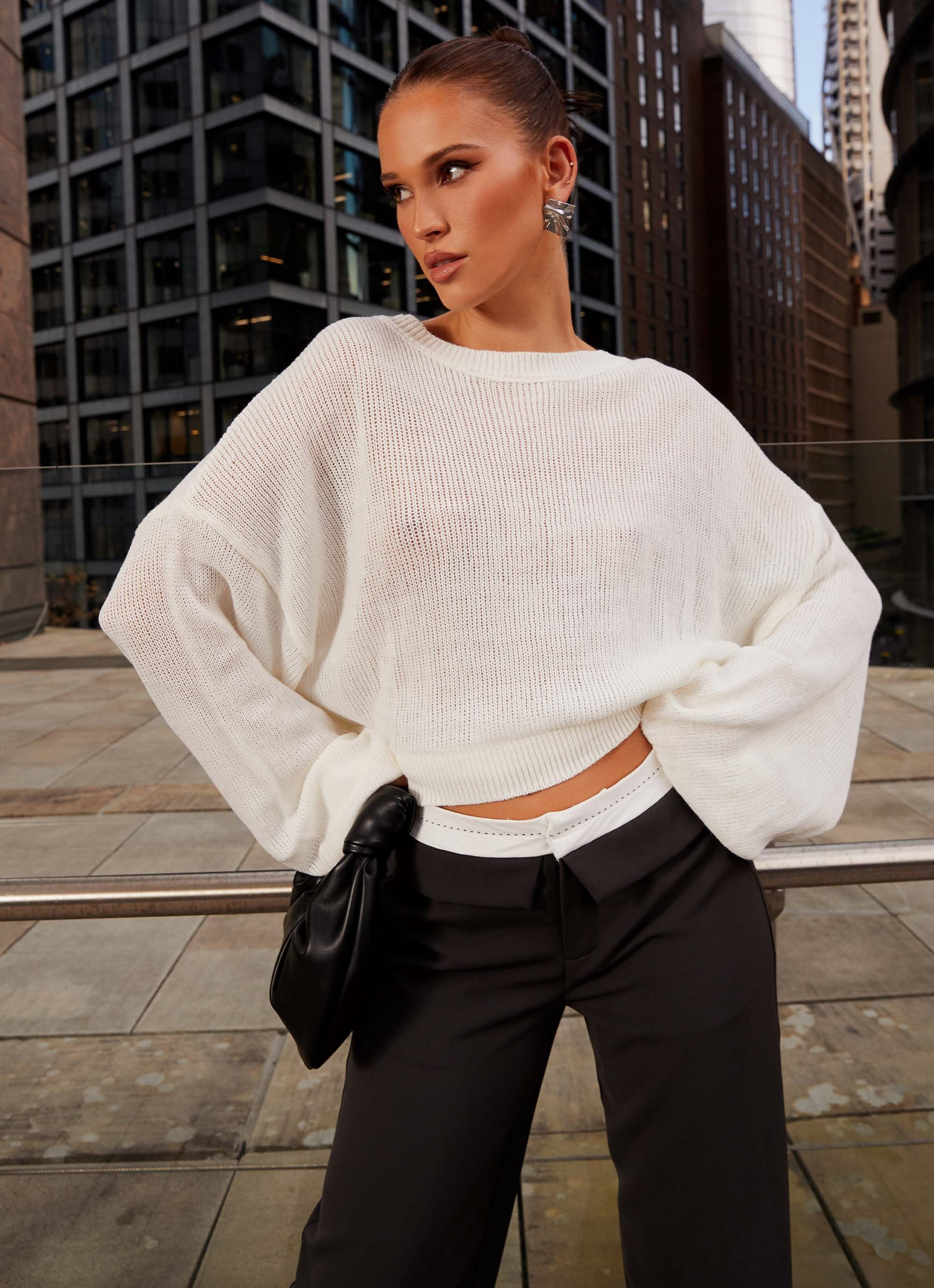 Tyla Oversized Knit Sweater - White | Peppermayo (Global)