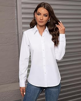 Women's Button Down Shirts Classic Fit Dress Shirt Work Business Casual Long Sleeve Blouse Tops | Amazon (US)