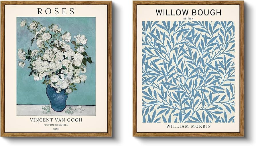 VIYYIEA 2 Pcs Dusty Blue Modern Abstract Framed Wall Art, William Morris Van Gogh Wall Art Bedroo... | Amazon (US)