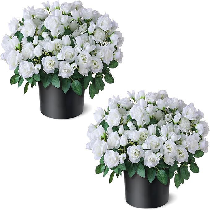 Juxdp 2 Set of Artificial Rose Topiary Trees - Faux Silk Flower Potted Plant, UV Resistant Fake O... | Amazon (US)