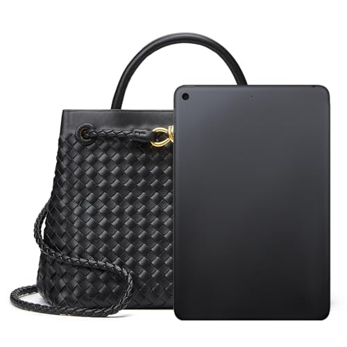 Woven Bag for Women Shoulder Purse: Vegan Leather Handbag - Handmade Tote Bag - Elegant Satchel Bag with Bowknot (Large, Black) | Amazon (US)