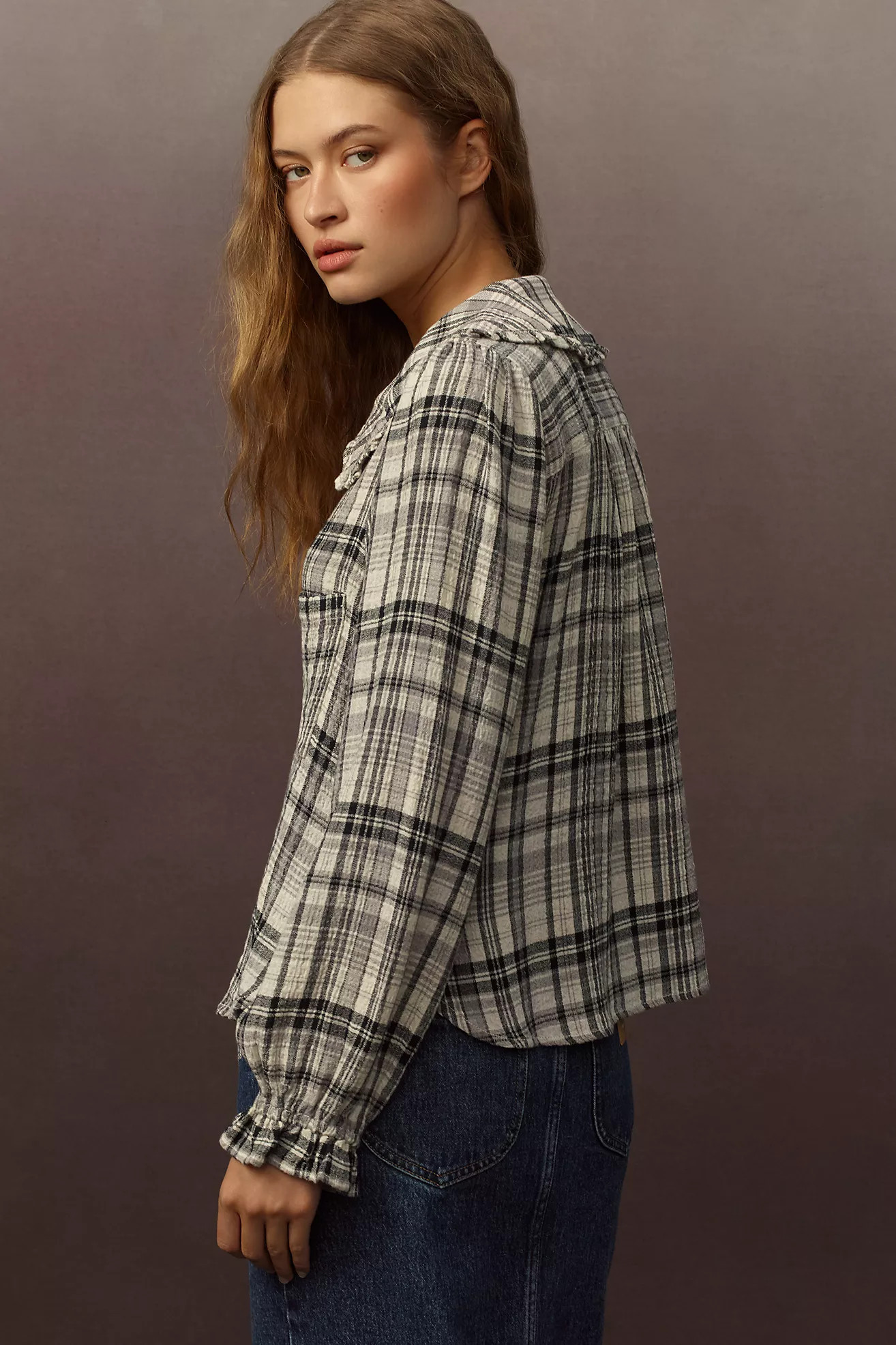 The Keira Collared Button-Front Blouse by Pilcro: Long-Sleeve Plaid Edition | Anthropologie (US)