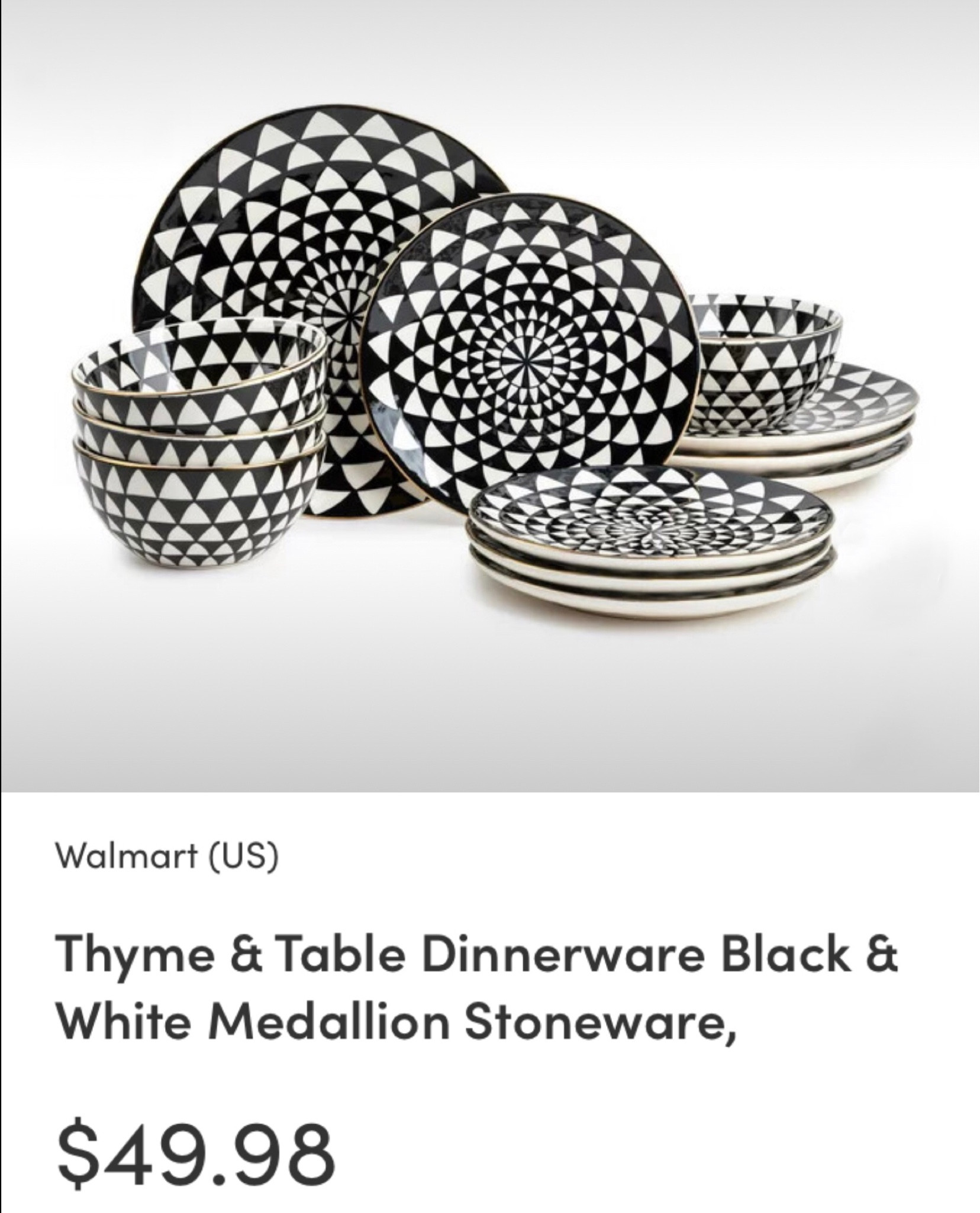 Thyme & Table Dinnerware Black & White Medallion Stoneware, 12 Piece Set -  Walmart.com