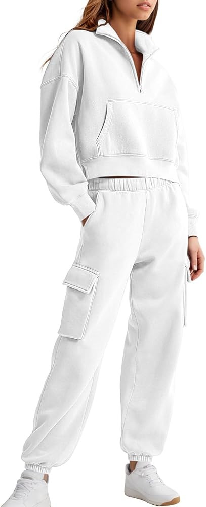 Bloggerlove Womens 2 Piece Lounge Sets Outfits Sweatpants Tracksuits Matching Cropped Top Cargo J... | Amazon (US)