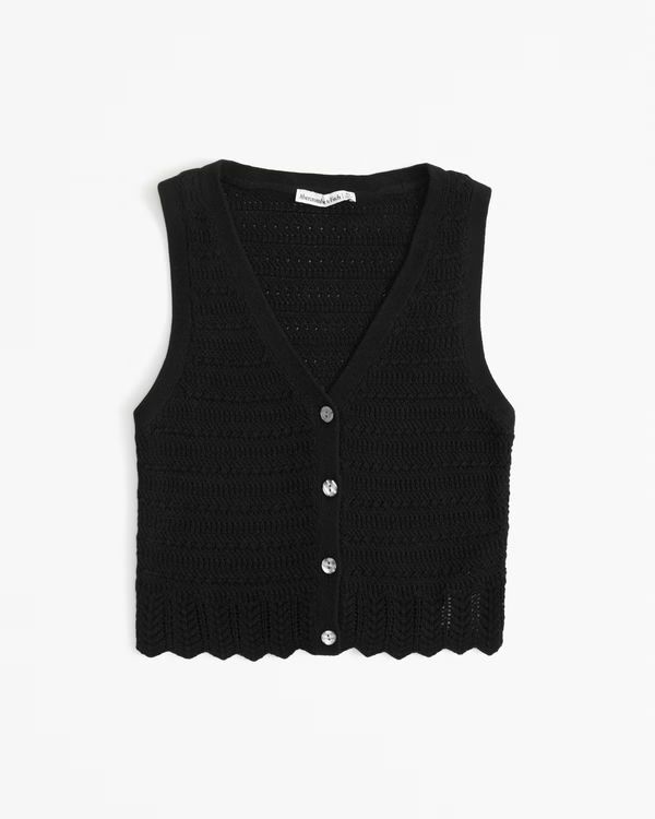 Crochet-Style Sweater Vest | Black Vest | Black Top | Spring Fashion 2024 | Abercrombie & Fitch (US)