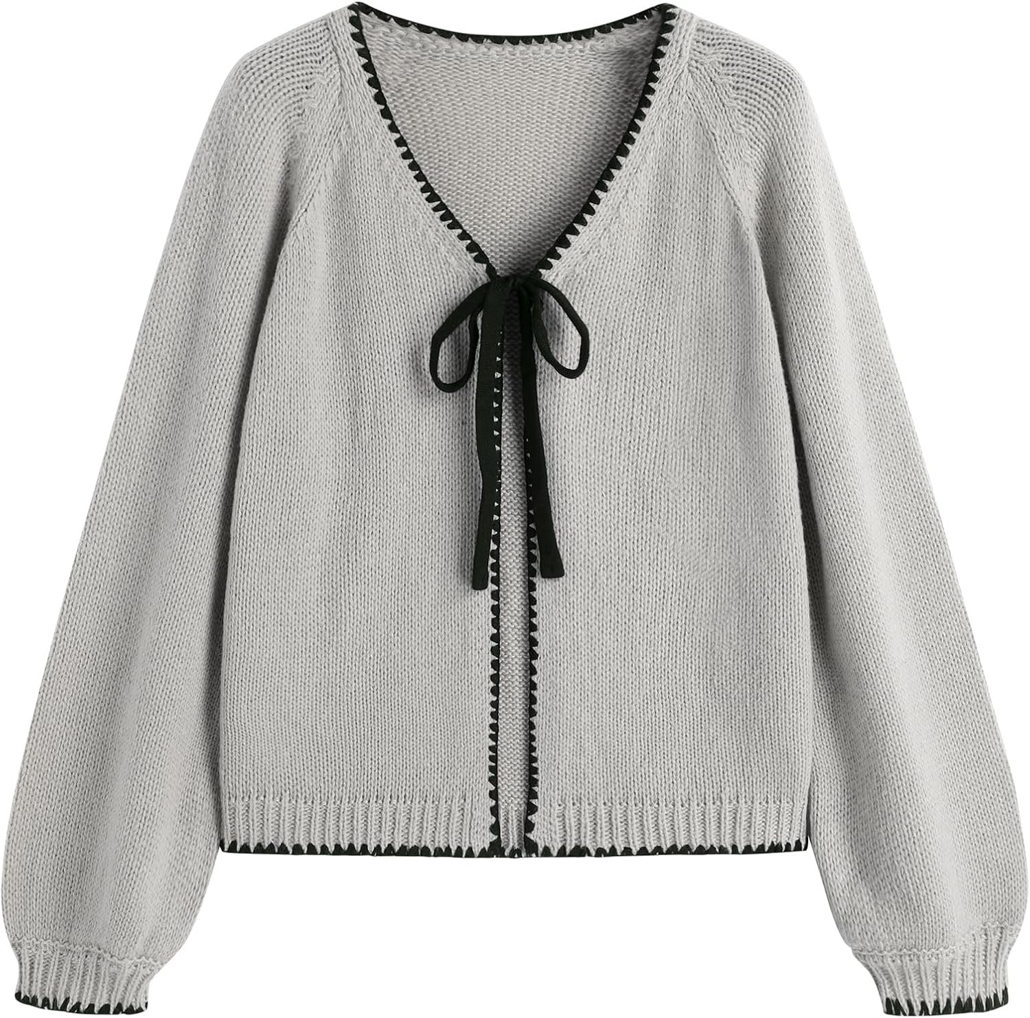 ZAFUL Women's Bow Cardigan Sweater Long Sleeve Tie Front Sweater | Amazon (US)