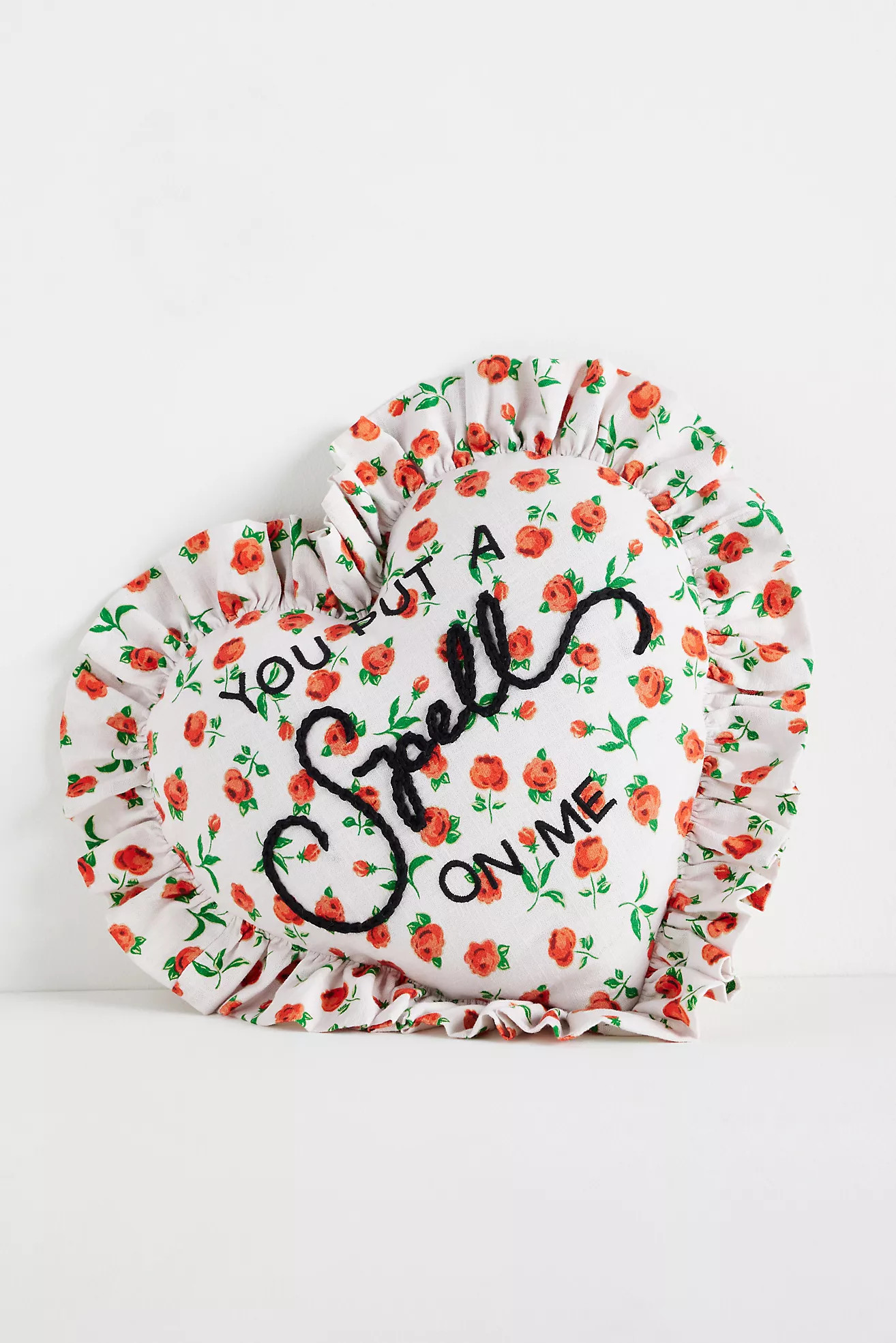 Valentine's Day Cotton Embroidered Heart Pillow | Anthropologie (US)