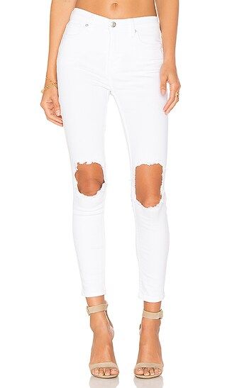 Free People Jean Busted Skinny in White | Revolve Clothing