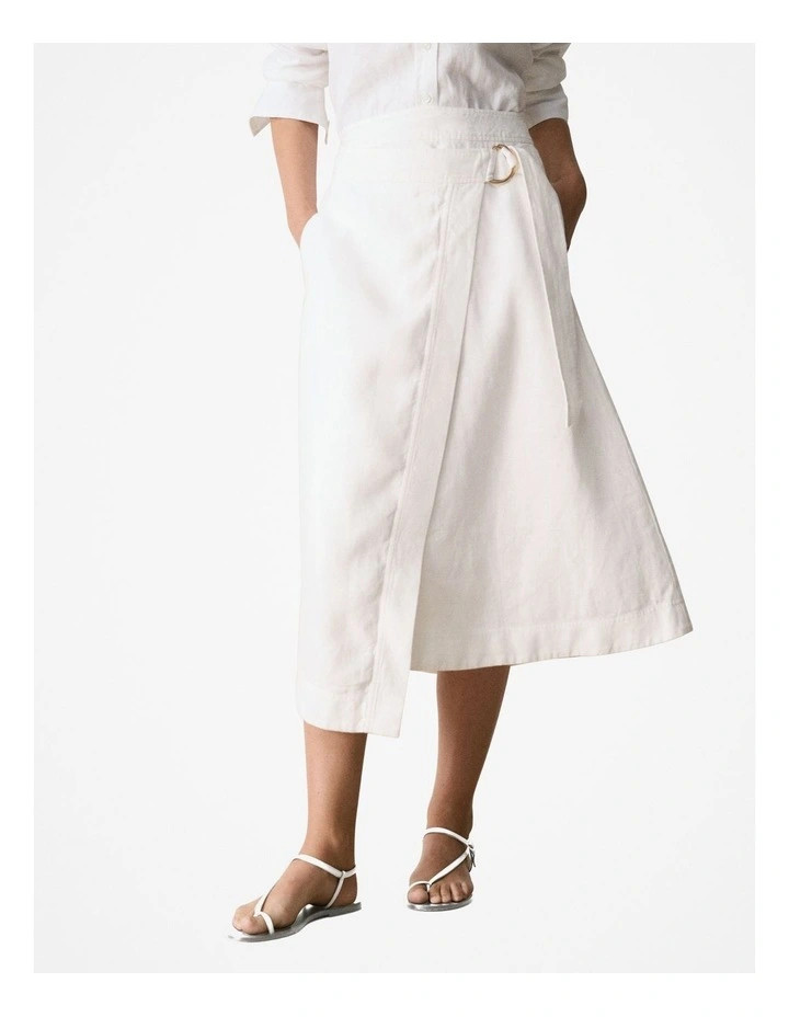 Linen A-line Wrap Skirt in White | Myer