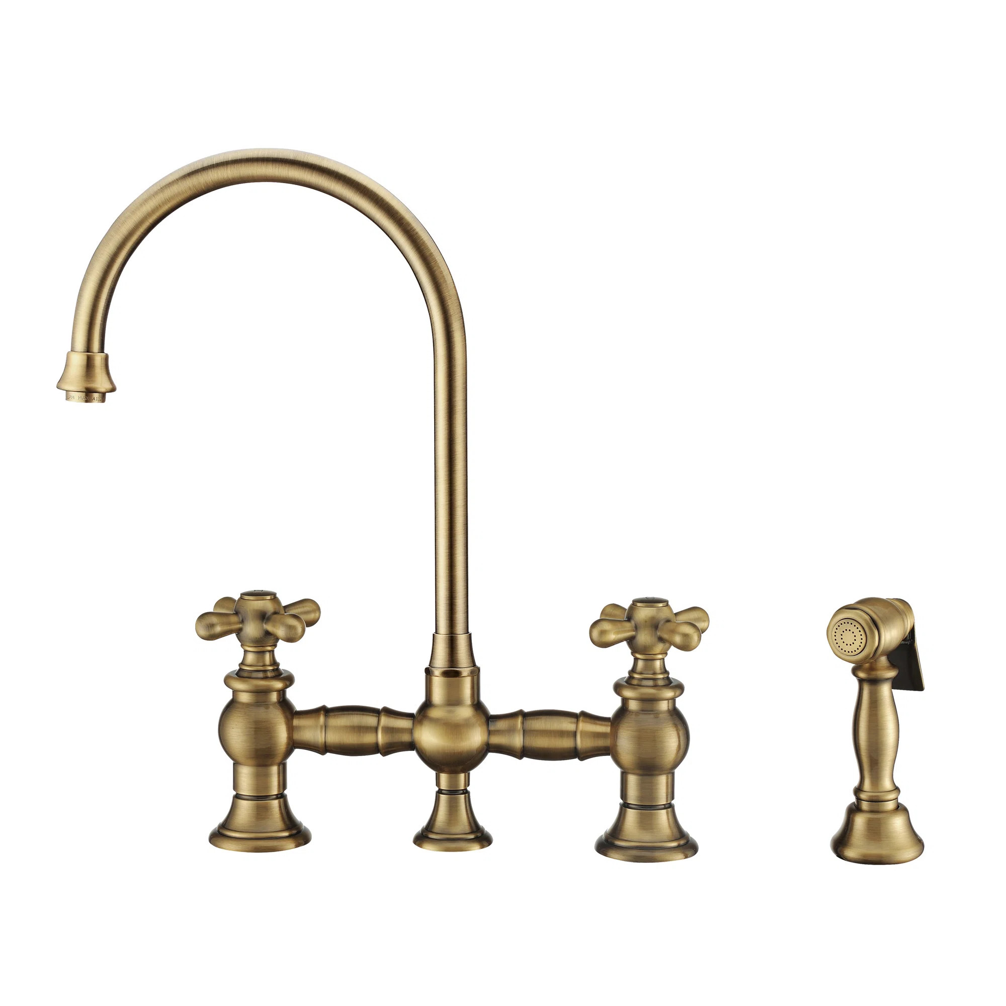 Whitehaus Collection Bridge Faucet with Long Gooseneck Swivel Spout, Lever Handles and Solid Bras... | Wayfair North America