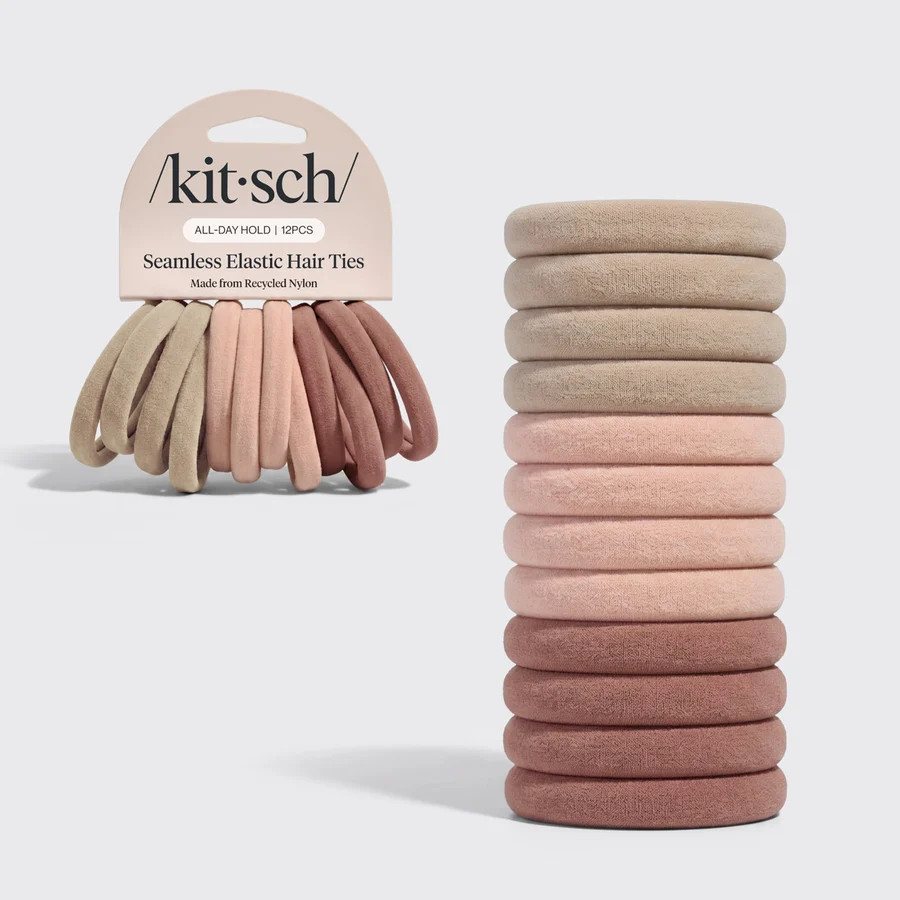 Rosewood Seamless Hair Elastics 12pc Set | Recycled Nylon | KITSCH | Kitsch