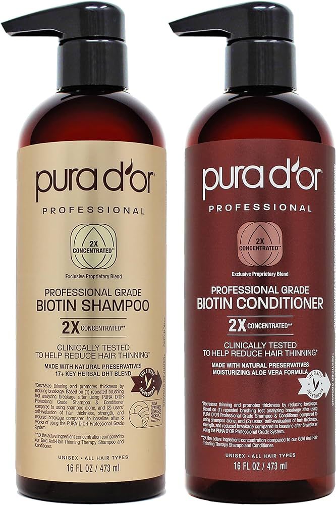 PURA D'OR Professional Grade Biotin Anti-Hair Thinning Shampoo & Conditioner, CLINICALLY TESTED P... | Amazon (US)