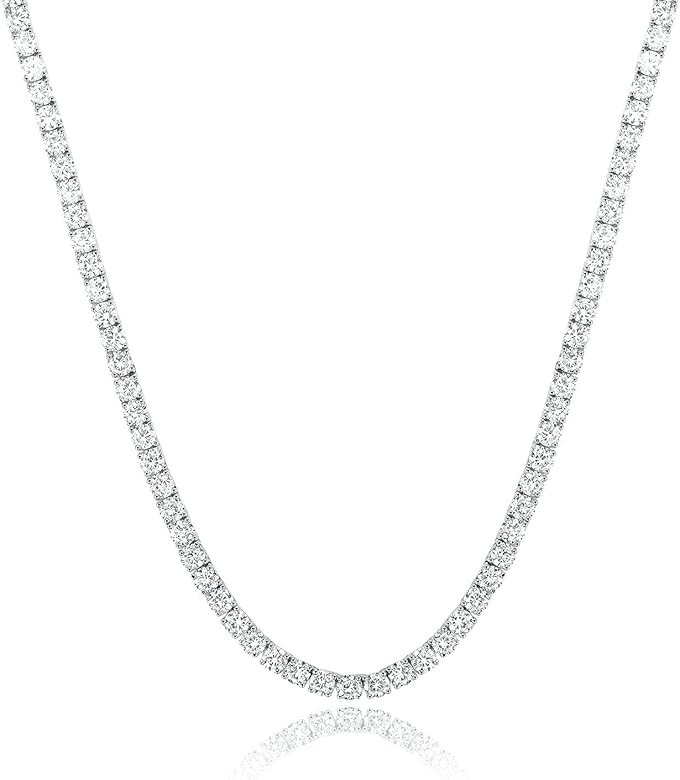 Gemsme 18K White Gold Plated 4.0mm Round Cubic Zirconia Classic Tennis Necklace 16/18/20/22/24 In... | Amazon (US)