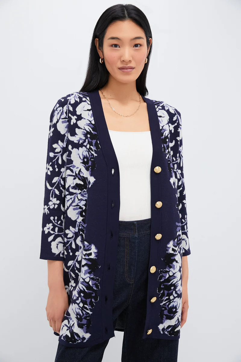 Indigo Reflection Knit Jacquard Liv Cardigan | Tuckernuck (US)