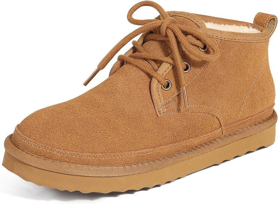 Litfun Fur Lined Ankle Boots for Women Genuine Suede Mini Booties Short Lace Up Snow Boots | Amazon (US)