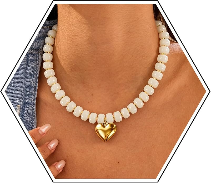 Chunky Beaded Necklace for Women,Statement Heart Choker Necklace | Amazon (US)