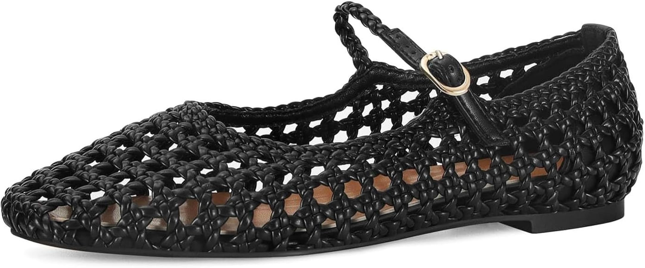 MICIFA Woven Mesh Ballet Flats for Women Round Toe Mary Jane Flats Buckle Strap Ballerina Flats C... | Amazon (US)