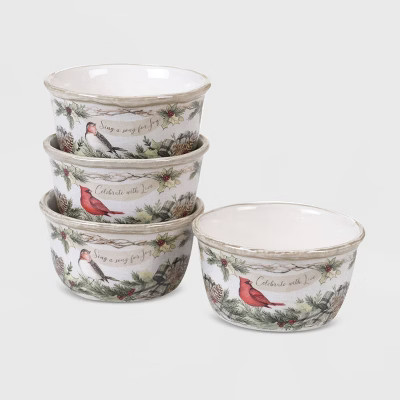 20oz 4pk Earthenware Holly and Ivy Dessert Bowls White - Certified International | Target