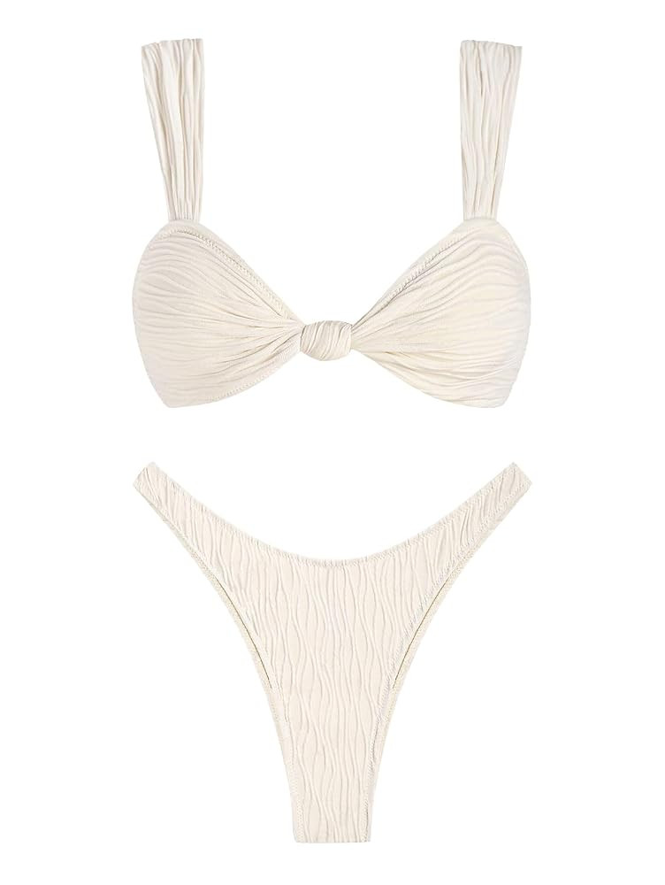 ZAFUL Conjunto de bikini atrevido 2025 para mujer, traje de baño de corte alto texturizado acana... | Amazon (US)