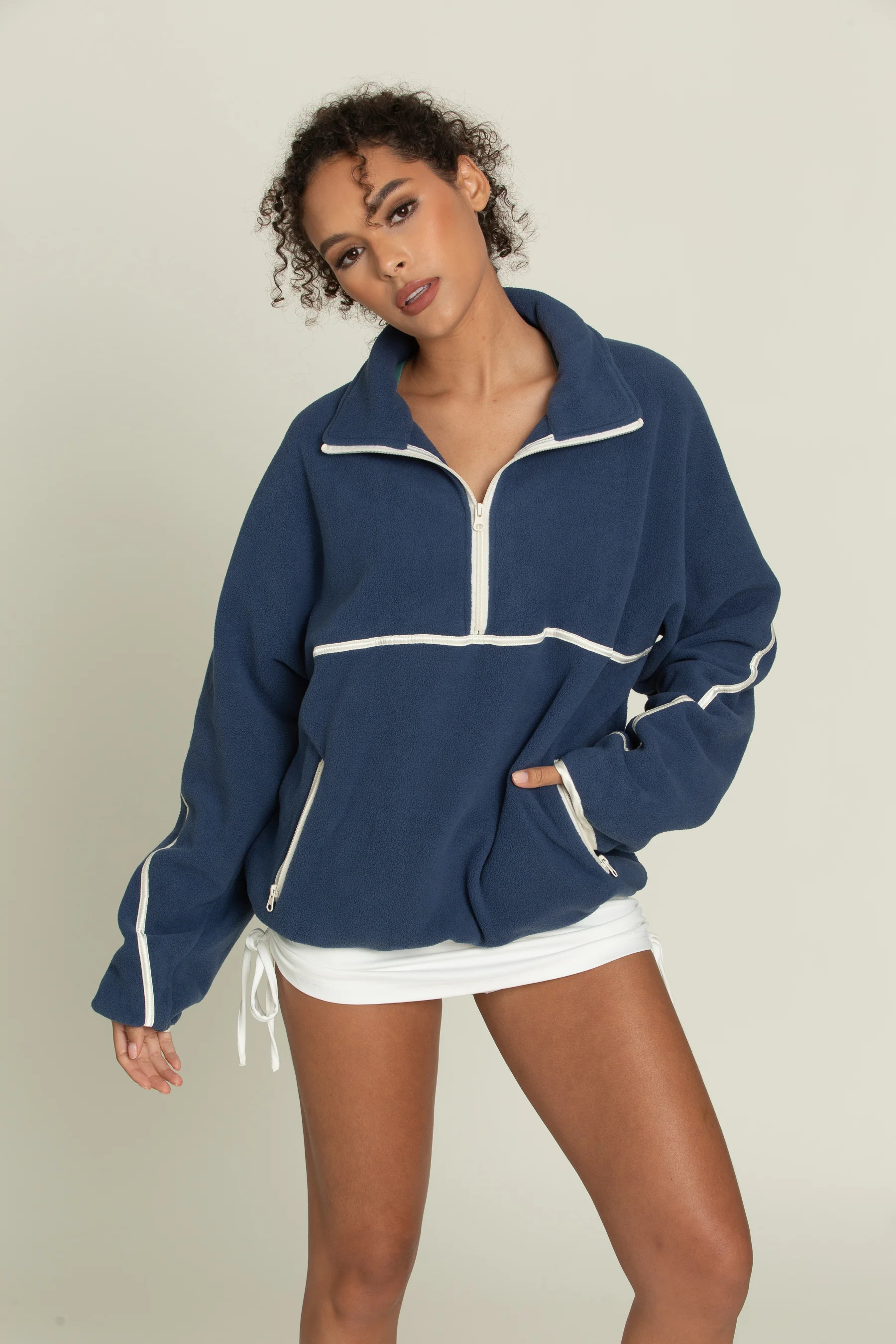 Navy Minimalistic Half-Zip Pullover | Gold Hinge
