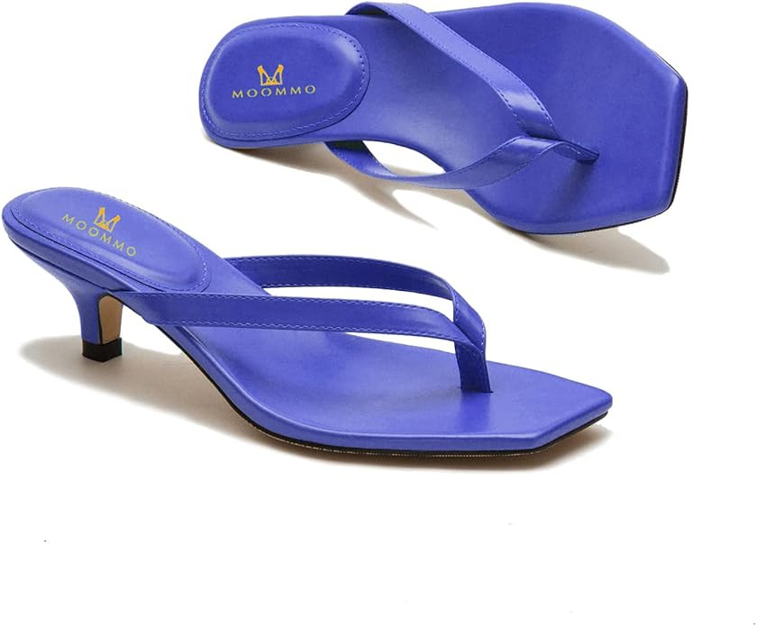 MOOMMO Thong Sandals Flip Flop Mules Kitten Heels Open Square Toe for Women Slim Matte Leather Co... | Amazon (US)