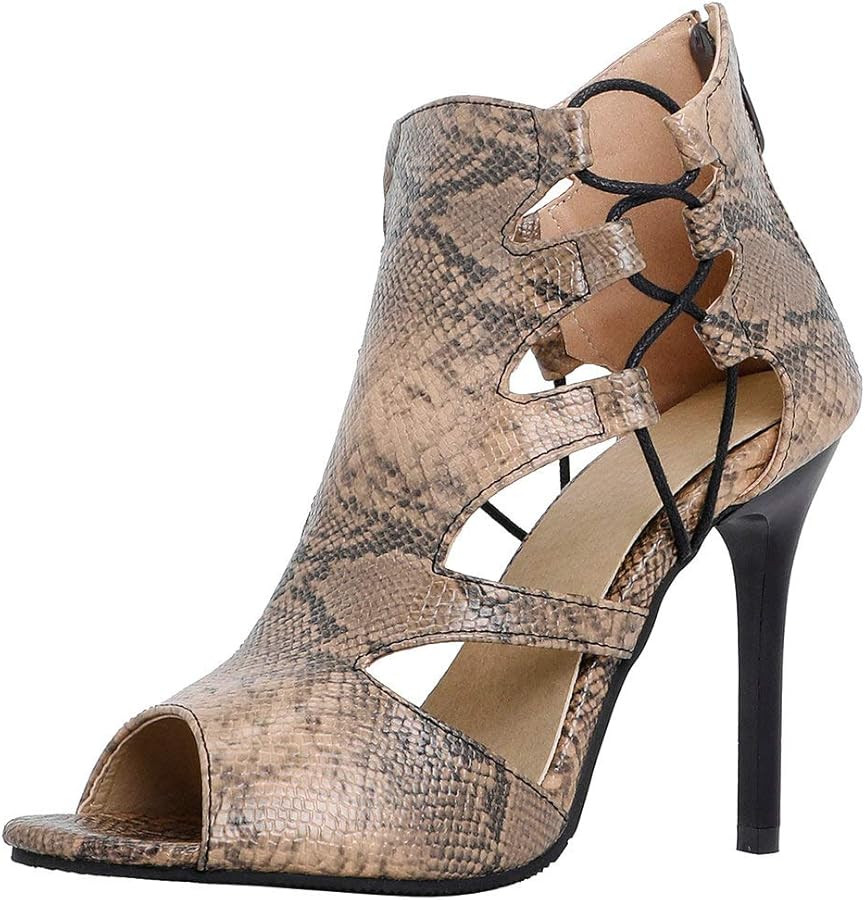 KOKOMOMO Womens Snakeskin Stilettos Caged Gladiator Peep Toe High Heel Sandals | Amazon (US)