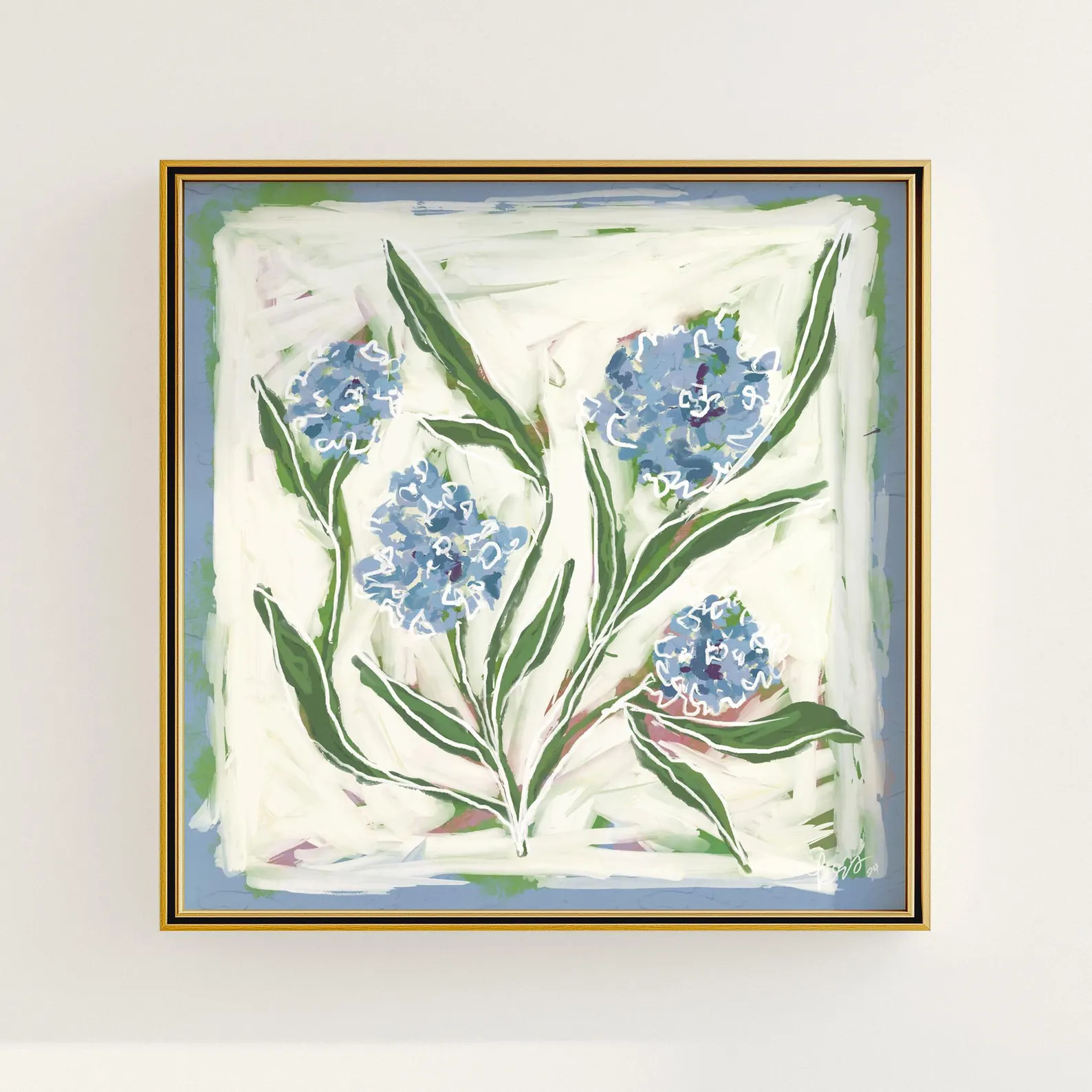 Modern Southern Floral Art Digital Download of Blue Flower Arrangement Feminine Light Blue and Gr... | Etsy (US)