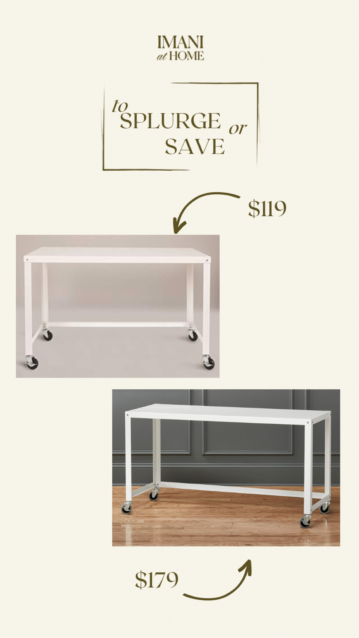 Same deal, different price! 

Picked up this white desk on casters for my home office, but it was selling on several sites for different prices. Always do a reverse google image search before you purchase to find the best price. 

#LTKsalealert #LTKhome