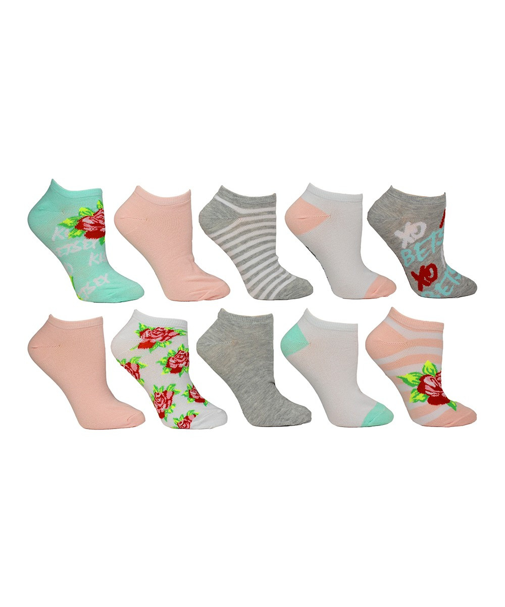Betsey Johnson Women's Socks MLT - Blue 'Kiss Betsey' Floral Ten-Pair Low-Cut Socks Set - Women | Zulily