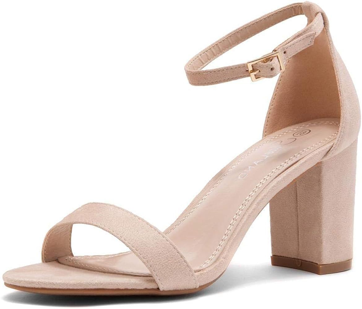 Shoe Land Madeline Women's Open Toe Ankle Strap Chunky Block Low Heel Dress Party Pump Sandals | Amazon (US)