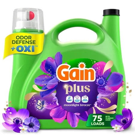 Gain Plus Liquid Laundry Detergent, Now with Odor Defense + OXI, Moonlight Breeze Scent, 99 fl oz, 75 Loads | Walmart (US)