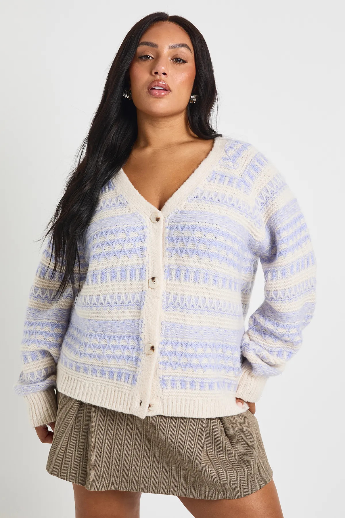 Plus Chunky Knit Fairisle Stripe Oversized Boyfriend Cardigan | boohoo (US & Canada)
