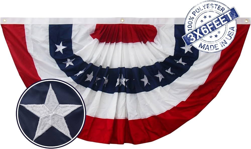 Bradford American Bunting USA Flag 3x6 ft Outdoor Made in USA, Embroidered Pleated Fan Bunting Fl... | Amazon (US)