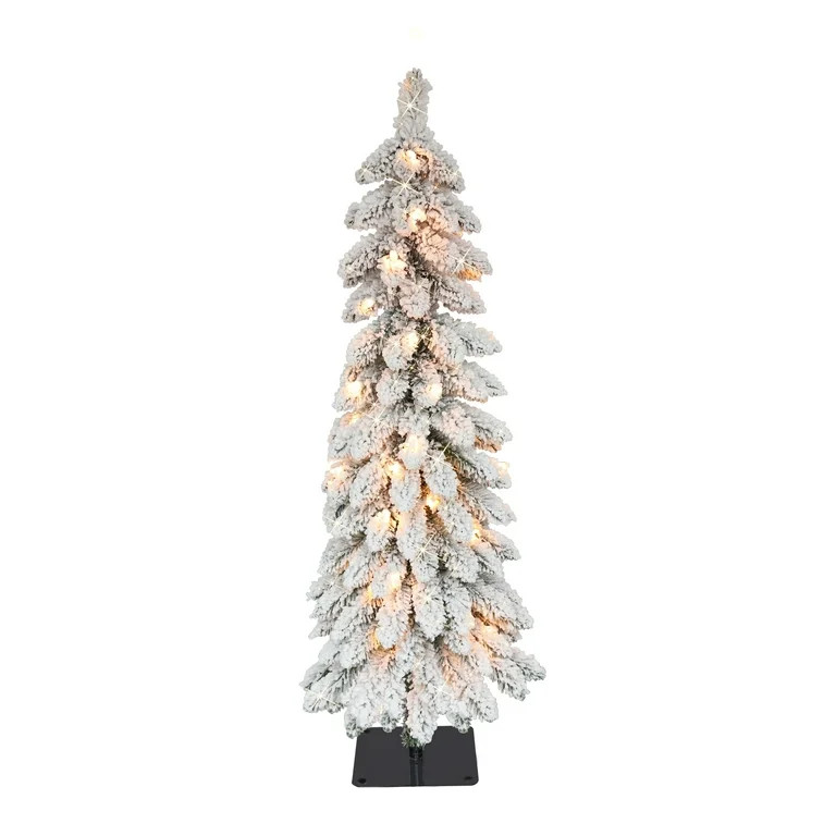 Pre-Lit 3' Flocked Pencil Alpine Artificial Christmas Tree with 35 Lights, Green | Walmart (US)