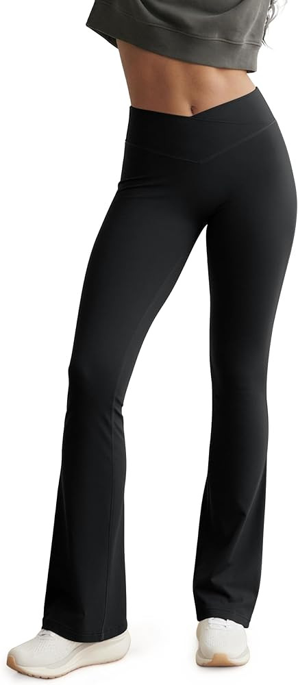 ODODOS Hidden Scrunch Butt Lifting Crossover Flare Leggings for Women - No Front Seam Booty Sculp... | Amazon (US)