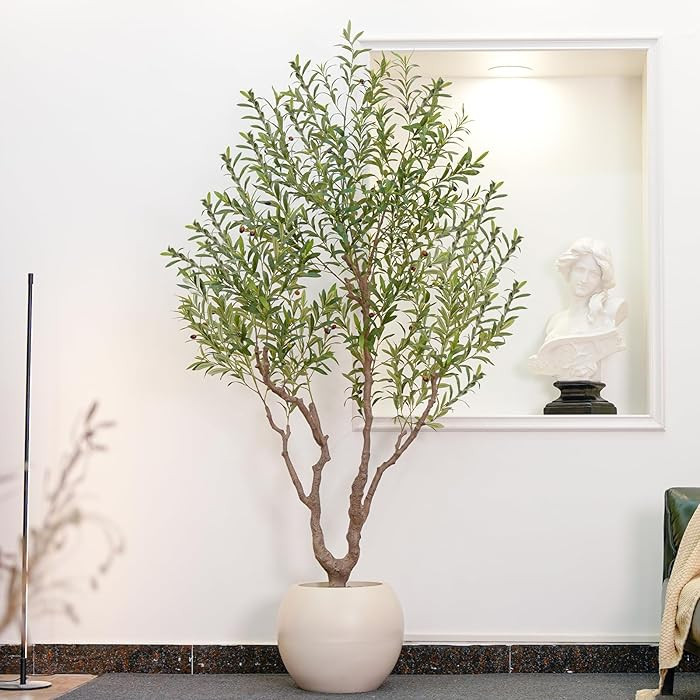 VIVATREES Olive Tree Artificial Indoor, 8FT Tall Faux Olive Tree with 18in Round White Planter, A... | Amazon (US)